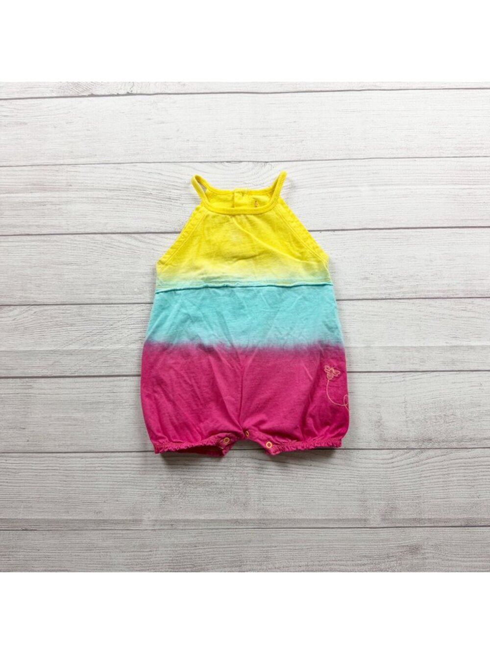 Burt's Bees Baby Halter Romper Ombre Yellow Pink Blue Organic Cotton 12-18 Month